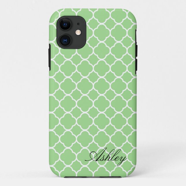 Mini Green Quatrefoil Muster Monogramm Case-Mate iPhone Hülle (Rückseite)