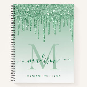 Mini Green Tropfens Glitzer Sparkle Monogram Scrip Notizbuch