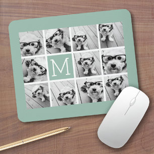 Mini Green Unique Foto Collage Custom Monogram Mousepad