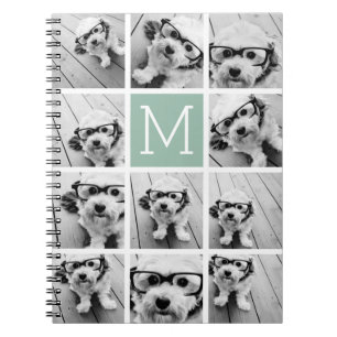 Mini Green Unique Foto Collage Custom Monogram Notizblock
