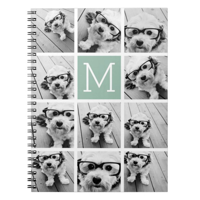 Mini Green Unique Foto Collage Custom Monogram Notizblock (Vorderseite)