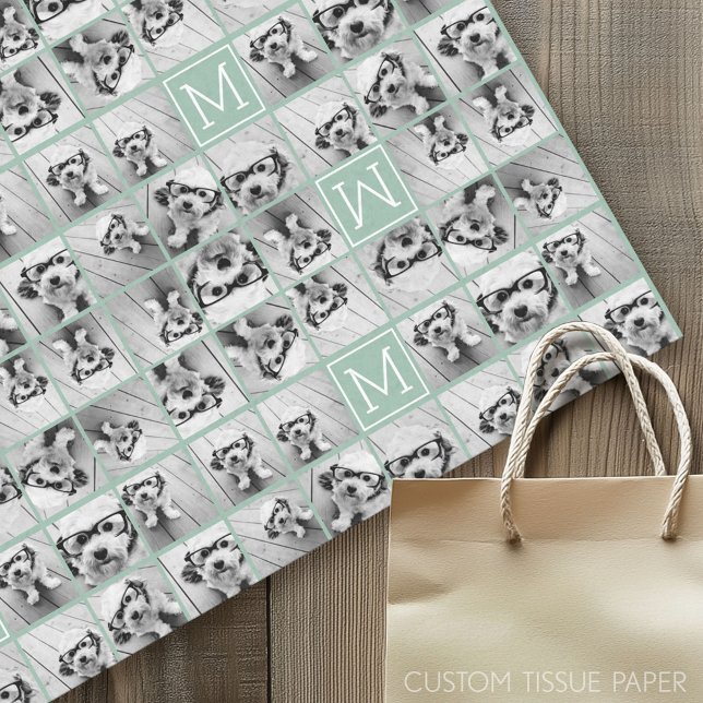 Mini Green Unique Foto Collage Custom Monogram Seidenpapier (Custom Tissue Paper)