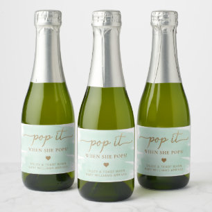 Mini Green Watercolor Baby Shower Champagne Label