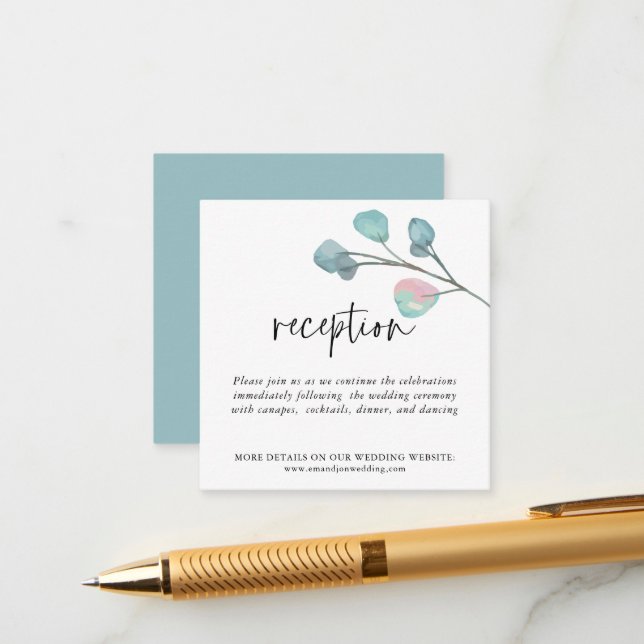 MINI-GRÖSSE Eukalyptus-Hochzeitsempfang Begleitkarte (Vorderseite/Rückseite Beispiel)