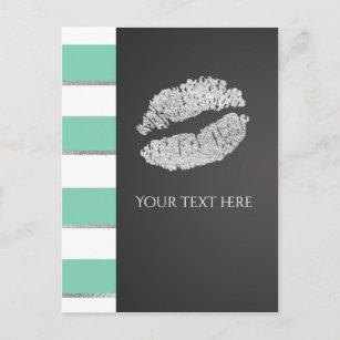 Mini-Grün-Weiß-Imitate Silver Shimmer Lips Event Postkarte