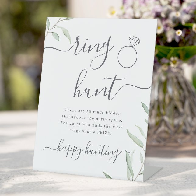 Mini-Grünring-Jagd Brautparty-Spielzeichen Sockelschild (Minimal greenery ring hunt bridal shower game sign)