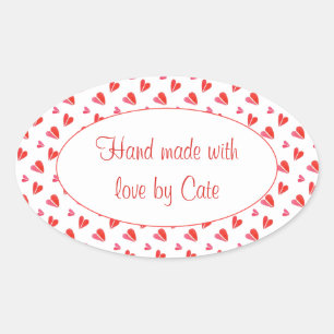 MINI HEARTS Ovale Aufkleber "Hand made"