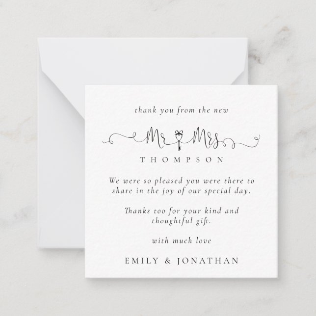 MINI Herr Key Motif Script Wedding Vielen Dank Mitteilungskarte (Vorderseite)