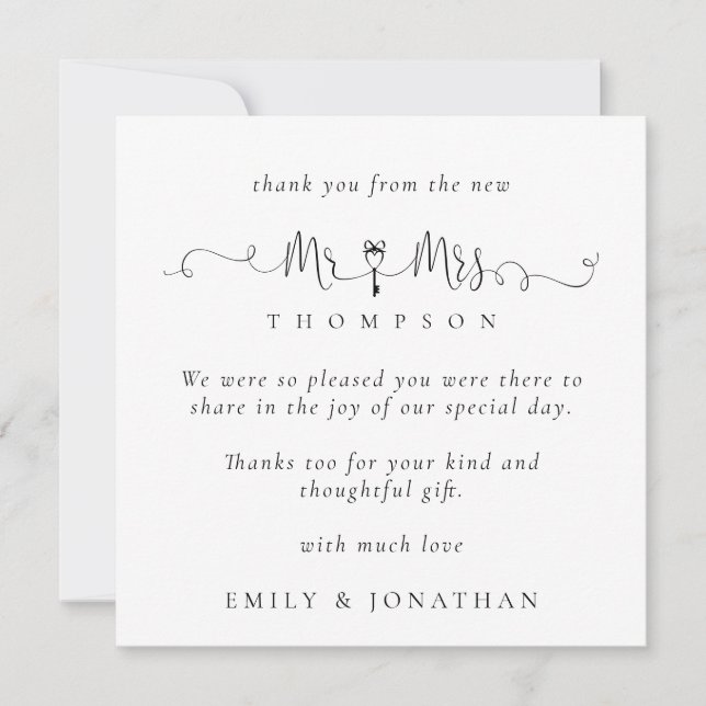 MINI Herr Key Motif Script Wedding Vielen Dank Mitteilungskarte (Vorderseite)