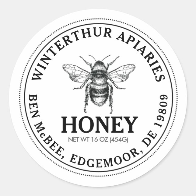 Mini Honey Mason Jar Lid Label mit Biene auf Weiß Runder Aufkleber (Vorderseite)