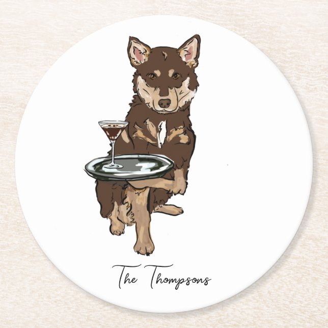 Mini Husky Hochzeit  Runder Pappuntersetzer (Vorderseite)