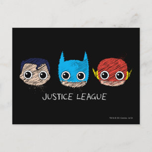 Mini Justice League Heads Sketch Postkarte