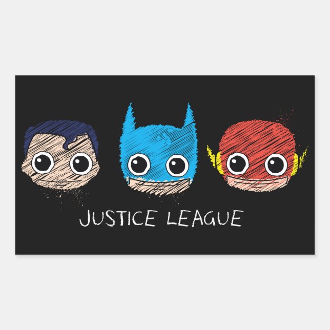 Mini Justice League Heads Sketch Rechteckiger Aufkleber (Vorderseite)