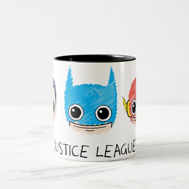 Mini Justice League Heads Sketch Zweifarbige Tasse (Mittel)