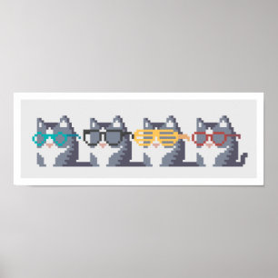 Mini-Katzen mit Glassrow Pixel Art Poster