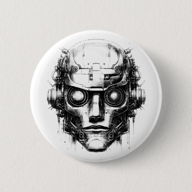Mini-Kontrolle Cyberpunk-Roboter nur Schwarzweißdr Button (Vorderseite)