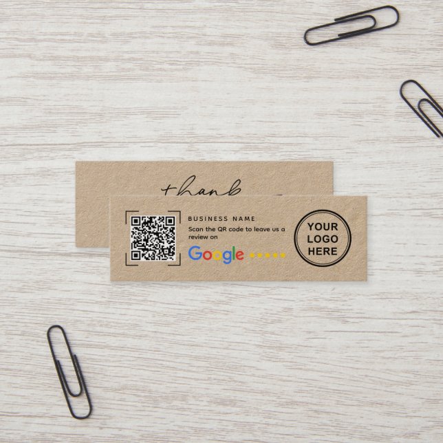 Mini Kraft Paper Google Review Thank You  Visitenkarte (Vorderseite/Rückseite Beispiel)