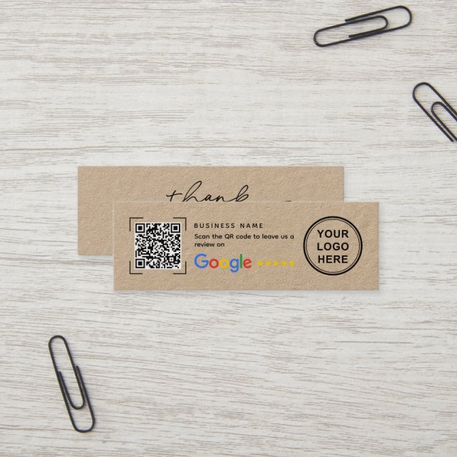Mini-Kraftpapier Google Review Danke  Mini Visitenkarte (Vorderseite/Rückseite Beispiel)