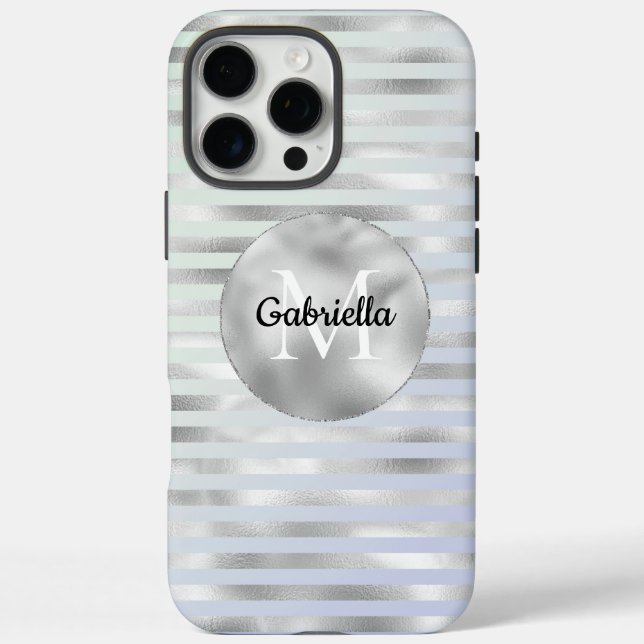 Mini-Lavendel-Silberstreifen-Monogramm Case-Mate iPhone Hülle (Rückseite)