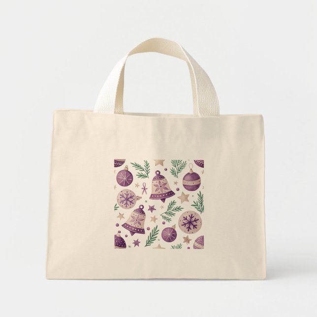 Mini-Lila-Weihnachts-Geschenktasche Mini Stoffbeutel (Vorne)