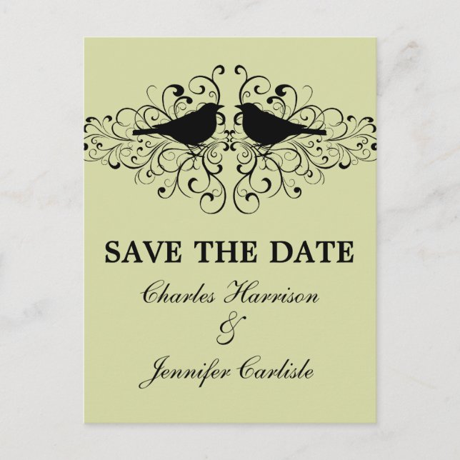 Mini Love Bird Wirbel Save the Date Postkarte (Vorderseite)