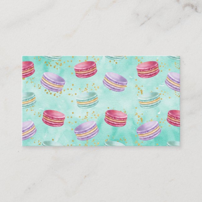 Mini Macaroon Bäckerei Delikate Gold Business Card Visitenkarte (Vorderseite)