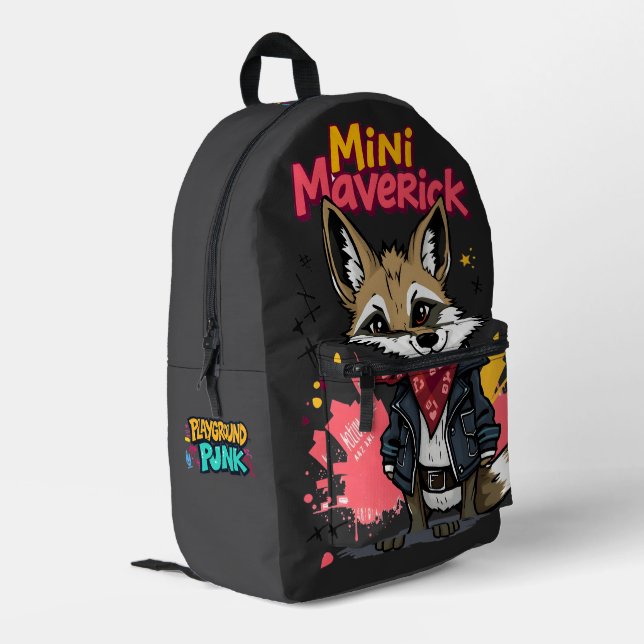 Mini Maverick Cool Rebel Coyote Playground Punk  Bedruckter Rucksack (Rückseitige Ecke links)