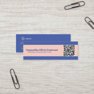 Mini Minimalistisch Blue & Peach QR Business Card Visitenkarte