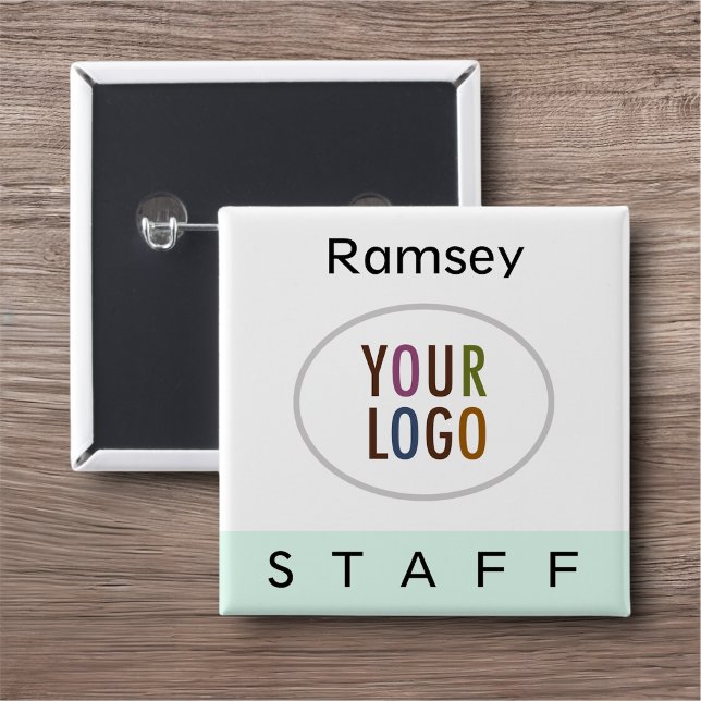 Mini-Mitarbeiter Pinback Name Tag Firmenlogo Button (MISOOK Staff Name Square Button with Logo Mint Green)