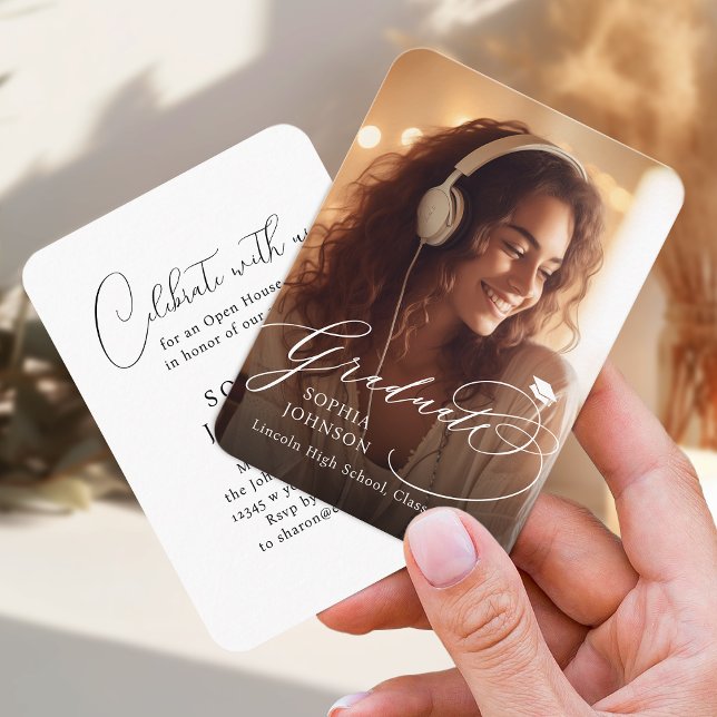 Mini Modern Calligraphy Foto Abschluss laden Begleitkarte (Mini Modern Calligraphy Photo Graduation invite)