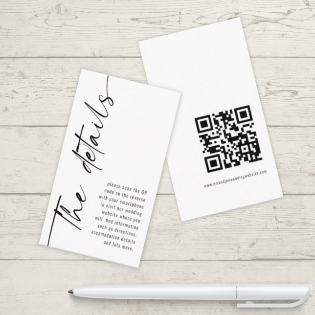 Mini Modern Calligraphy QR Code Hochzeitdetails Begleitkarte (Von Creator hochgeladen)