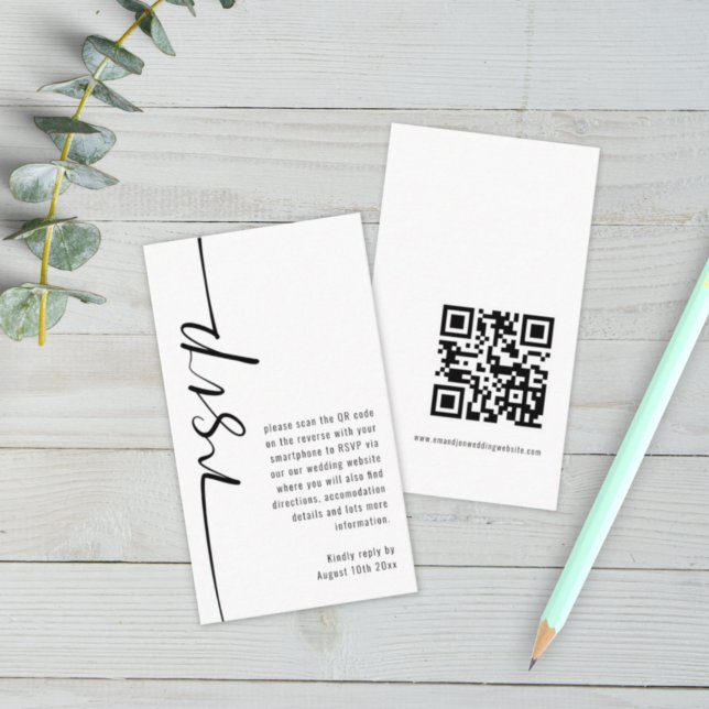 Mini Modern Calligraphy QR Code Wedding RSVP Begleitkarte (Von Creator hochgeladen)