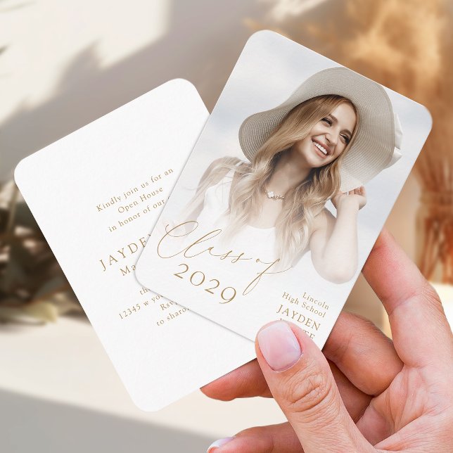 Mini Modern Chic Script Foto Abschluss laden Begleitkarte (Mini Modern Chic Script Photo Graduation Invite)