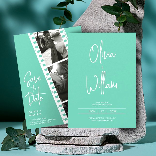 Mini-moderne Foto-Standstreifen Save the Date (Mint Modern Photo Booth Strip Save the Date)