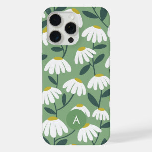 Mini Monogram Anfangsbuchstabe Salbeigrün Blumenmu iPhone 15 Pro Max Hülle