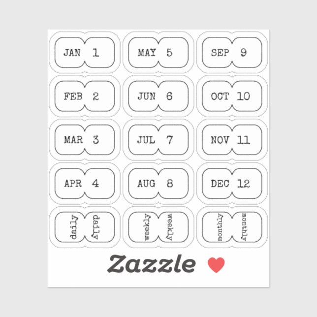 Mini Monthly Index Divider Tabs White Folded  Aufkleber (Blatt)