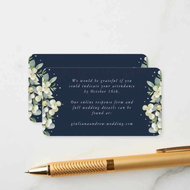 Mini Navy Snowberry+Eucalyptus Wedding Online UAWG Begleitkarte (Vorderseite/Rückseite Beispiel)