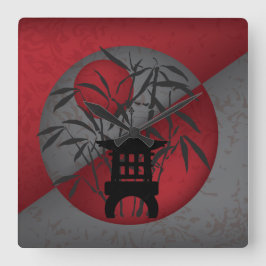 Mini-Pagode aus Graubambus Quadratische Wanduhr