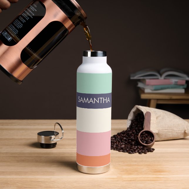 Mini Peach Moderne Farbblöcke Streifen personalisi Trinkflasche (Kaffee)