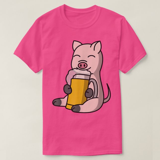 Mini Pig Drinking Beer Pet  T-Shirt (Design vorne)