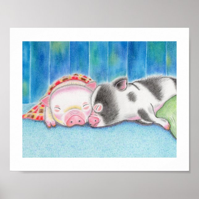 Mini Pigs Piglets Kids Art Poster Print (Vorne)
