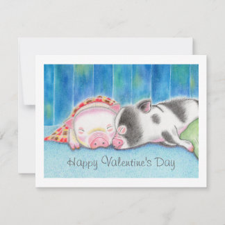 Mini Pigs Piglets Valentine's Day Flat Card