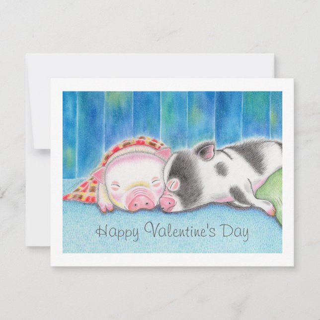 Mini Pigs Piglets Valentine's Day Flat Card (Vorderseite)