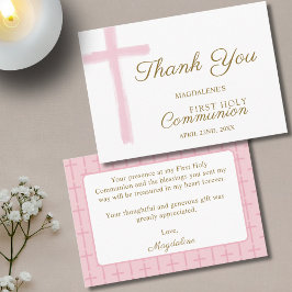 Mini Pink Cross  First Holy Communion Thank You Begleitkarte