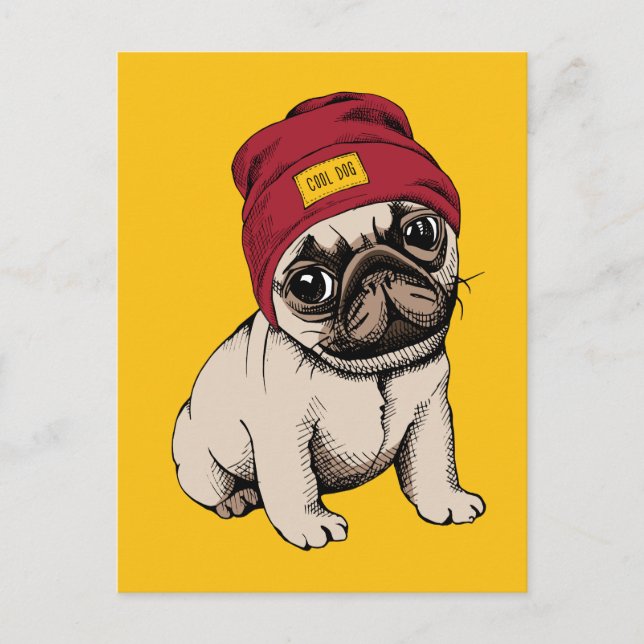 Mini Puppy Hipster Mops Postkarte (Vorderseite)