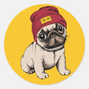 Mini Puppy Hipster Mops Runder Aufkleber