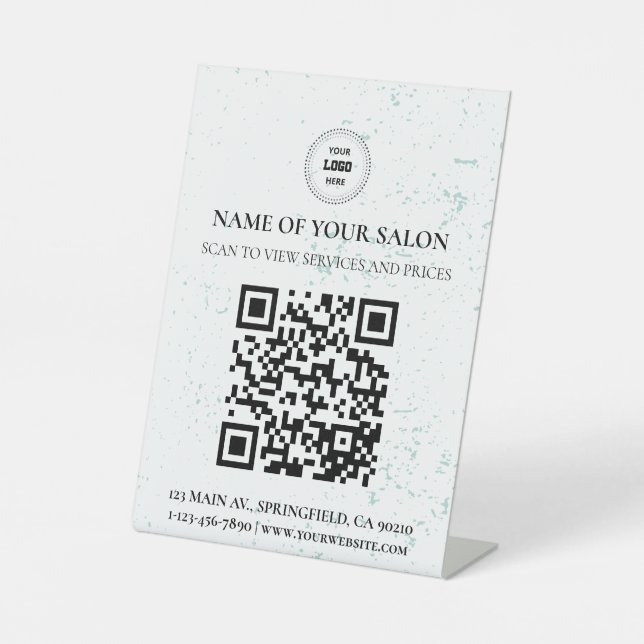 Mini-QR-Code-Salon-Dienste-Zeichen Sockelschild (Vorderseite)