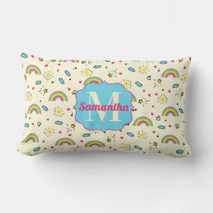 Mini-Regenbogen-Wurf auf gelbem Retro-Muster-Monog Lendenkissen