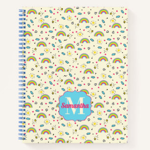 Mini-Regenbogen-Wurf auf Gelbem Retro-Muster-Monog Notizbuch
