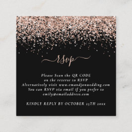 Mini Rose Gold Glitzer QR Code Black Wedding RSVP Begleitkarte